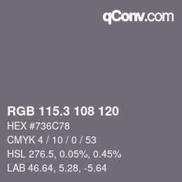 カラーコード: RGB 115.3 108 120 | qconv.com