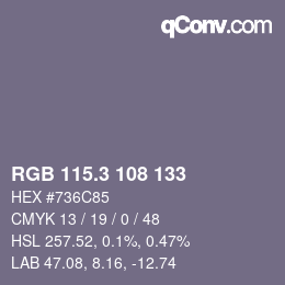 カラーコード: RGB 115.3 108 133 | qconv.com