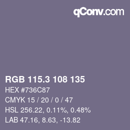 カラーコード: RGB 115.3 108 135 | qconv.com
