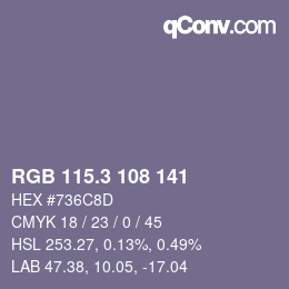 カラーコード: RGB 115.3 108 141 | qconv.com
