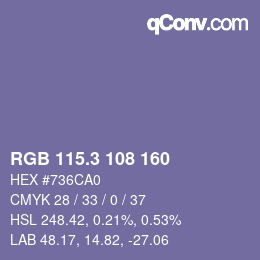 カラーコード: RGB 115.3 108 160 | qconv.com
