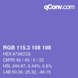 カラーコード: RGB 115.3 108 198 | qconv.com