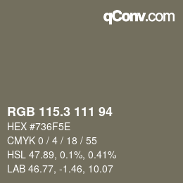 カラーコード: RGB 115.3 111 94 | qconv.com