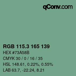 カラーコード: RGB 115.3 165 139 | qconv.com