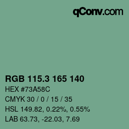 カラーコード: RGB 115.3 165 140 | qconv.com