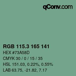 カラーコード: RGB 115.3 165 141 | qconv.com
