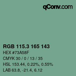 カラーコード: RGB 115.3 165 143 | qconv.com