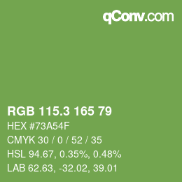 カラーコード: RGB 115.3 165 79 | qconv.com