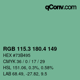 カラーコード: RGB 115.3 180.4 149 | qconv.com