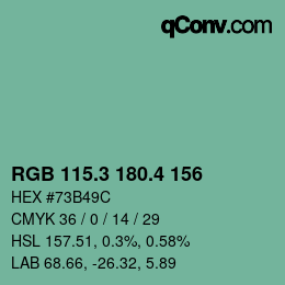 カラーコード: RGB 115.3 180.4 156 | qconv.com
