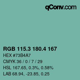 カラーコード: RGB 115.3 180.4 167 | qconv.com
