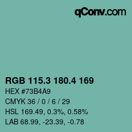 カラーコード: RGB 115.3 180.4 169 | qconv.com