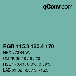 カラーコード: RGB 115.3 180.4 170 | qconv.com