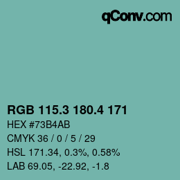 カラーコード: RGB 115.3 180.4 171 | qconv.com