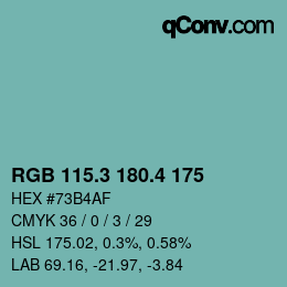 カラーコード: RGB 115.3 180.4 175 | qconv.com