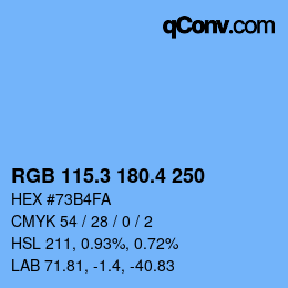 カラーコード: RGB 115.3 180.4 250 | qconv.com