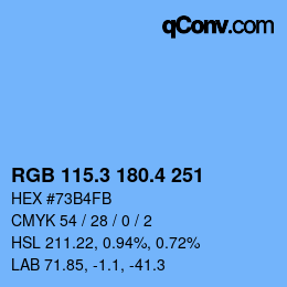 カラーコード: RGB 115.3 180.4 251 | qconv.com