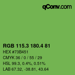 カラーコード: RGB 115.3 180.4 81 | qconv.com