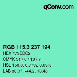 カラーコード: RGB 115.3 237 194 | qconv.com