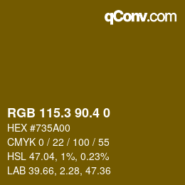 カラーコード: RGB 115.3 90.4 0 | qconv.com