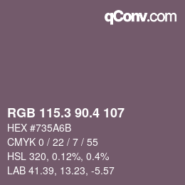 カラーコード: RGB 115.3 90.4 107 | qconv.com