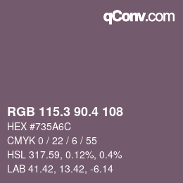 カラーコード: RGB 115.3 90.4 108 | qconv.com