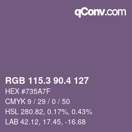 カラーコード: RGB 115.3 90.4 127 | qconv.com