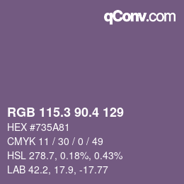 カラーコード: RGB 115.3 90.4 129 | qconv.com