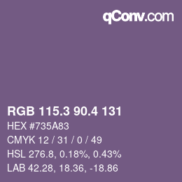 カラーコード: RGB 115.3 90.4 131 | qconv.com