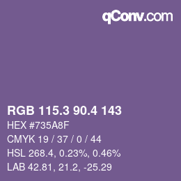 カラーコード: RGB 115.3 90.4 143 | qconv.com