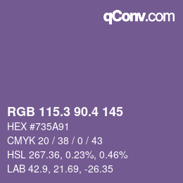カラーコード: RGB 115.3 90.4 145 | qconv.com