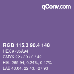 カラーコード: RGB 115.3 90.4 148 | qconv.com