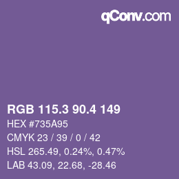 カラーコード: RGB 115.3 90.4 149 | qconv.com