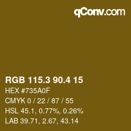 カラーコード: RGB 115.3 90.4 15 | qconv.com