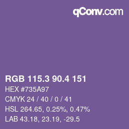 カラーコード: RGB 115.3 90.4 151 | qconv.com