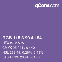 カラーコード: RGB 115.3 90.4 154 | qconv.com
