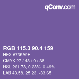 カラーコード: RGB 115.3 90.4 159 | qconv.com
