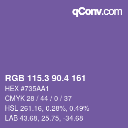 カラーコード: RGB 115.3 90.4 161 | qconv.com