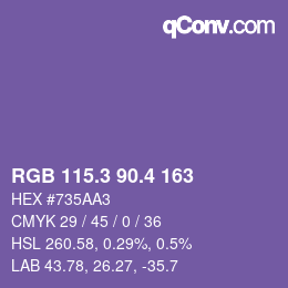 カラーコード: RGB 115.3 90.4 163 | qconv.com