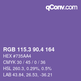 カラーコード: RGB 115.3 90.4 164 | qconv.com