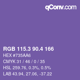 カラーコード: RGB 115.3 90.4 166 | qconv.com