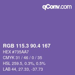 カラーコード: RGB 115.3 90.4 167 | qconv.com