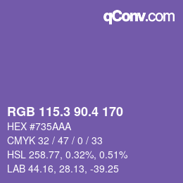 カラーコード: RGB 115.3 90.4 170 | qconv.com