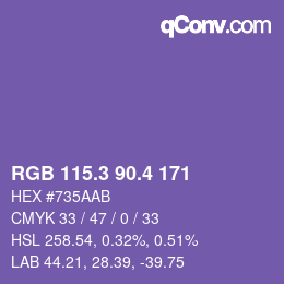 カラーコード: RGB 115.3 90.4 171 | qconv.com