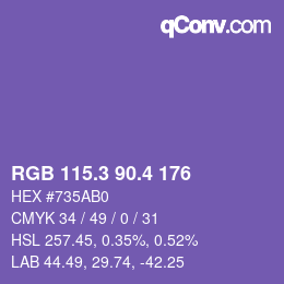 カラーコード: RGB 115.3 90.4 176 | qconv.com