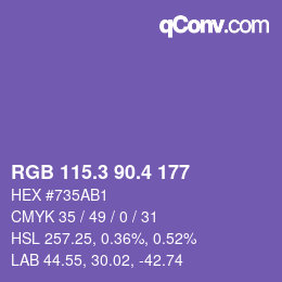 カラーコード: RGB 115.3 90.4 177 | qconv.com