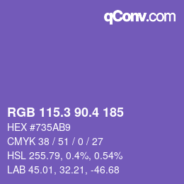 カラーコード: RGB 115.3 90.4 185 | qconv.com