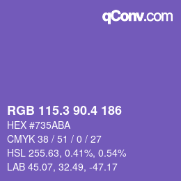 カラーコード: RGB 115.3 90.4 186 | qconv.com