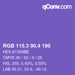 カラーコード: RGB 115.3 90.4 190 | qconv.com