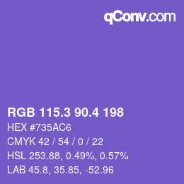 カラーコード: RGB 115.3 90.4 198 | qconv.com